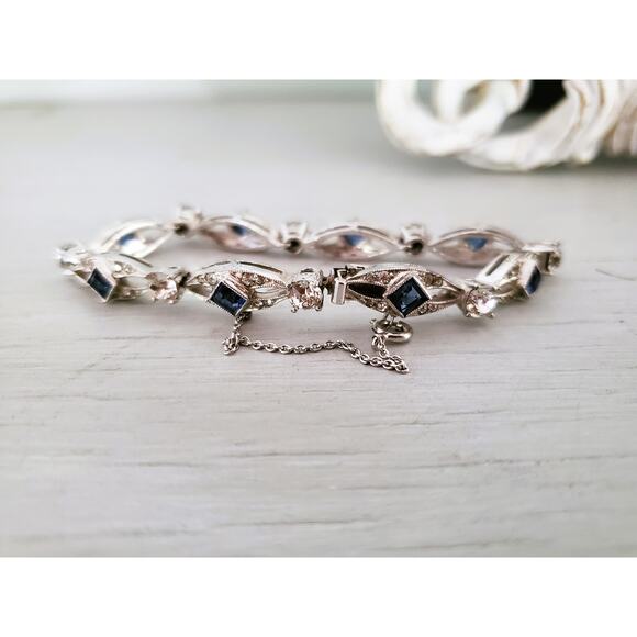 None and/or Unknown Jewelry - Sterling Silver Sapphire and CZ Tennis Bracelet